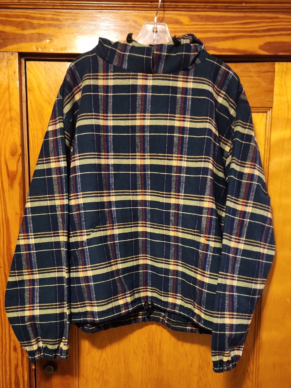 Green Mountain Flannel Navy Plaid Hooded Pullover Jacket size L